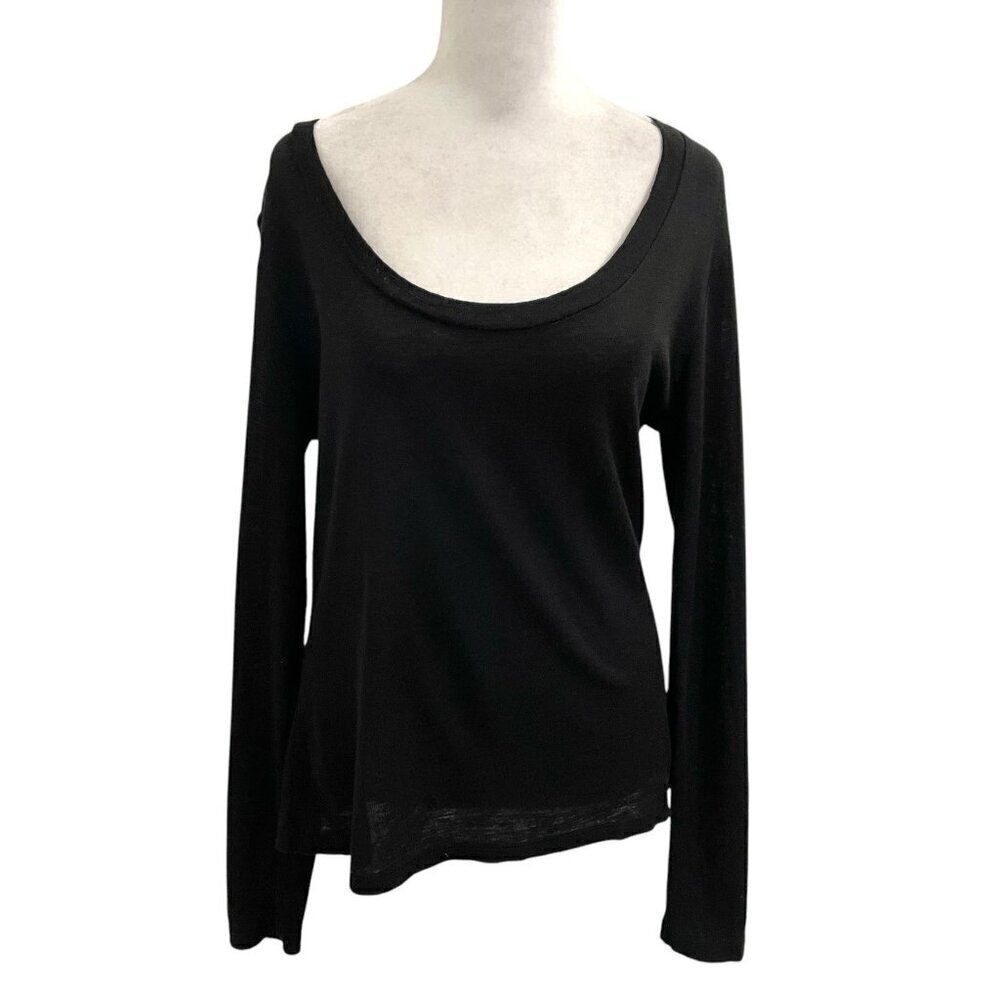 Sussan Wool Blend Lightweight Pullover Long Sleeve Sweater Top Black size Medium